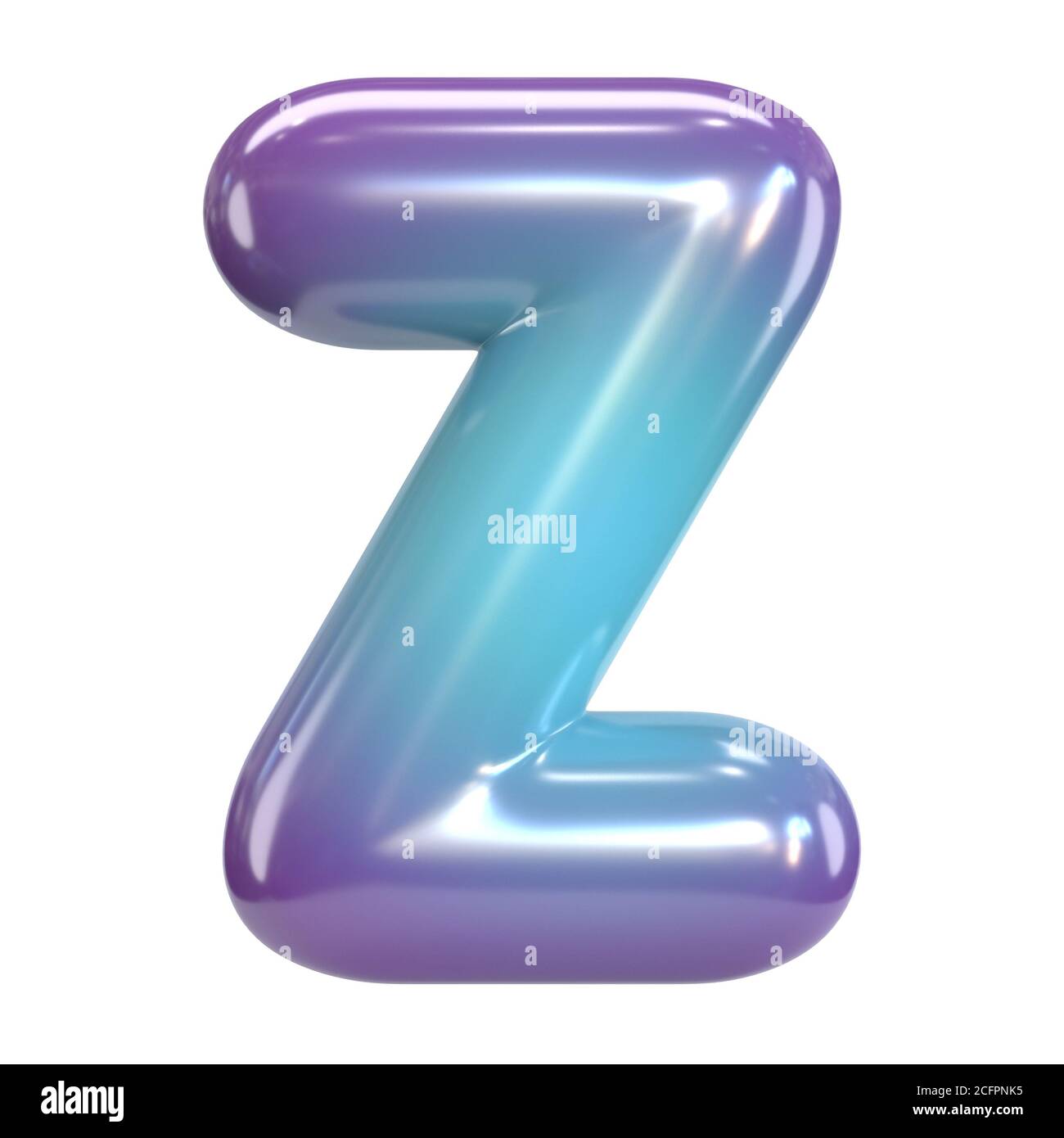 Fuente redonda púrpura y azul, globo como letras y números, representación 3d de la letra Z Foto de stock