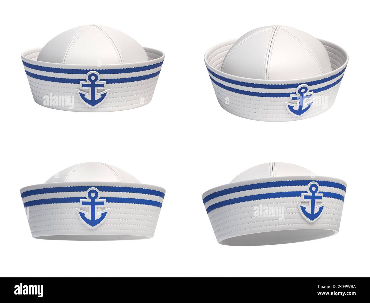 Sombrero marinero con emblema de ancla azul desde varias vistas 3d  renderizar Fotografía de stock - Alamy