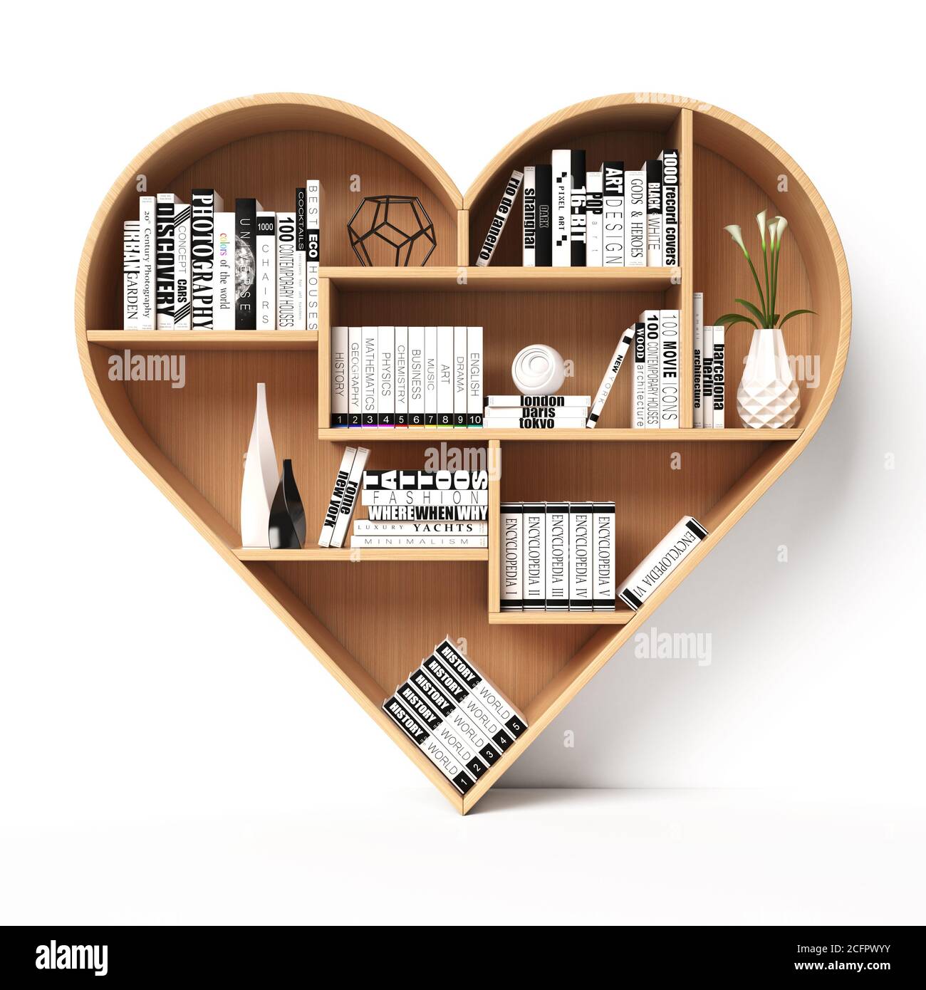 Estanterías en forma de corazón, estantería de libros en forma de corazón,  concepto de lectura de amor, renderizado en 3d Fotografía de stock - Alamy