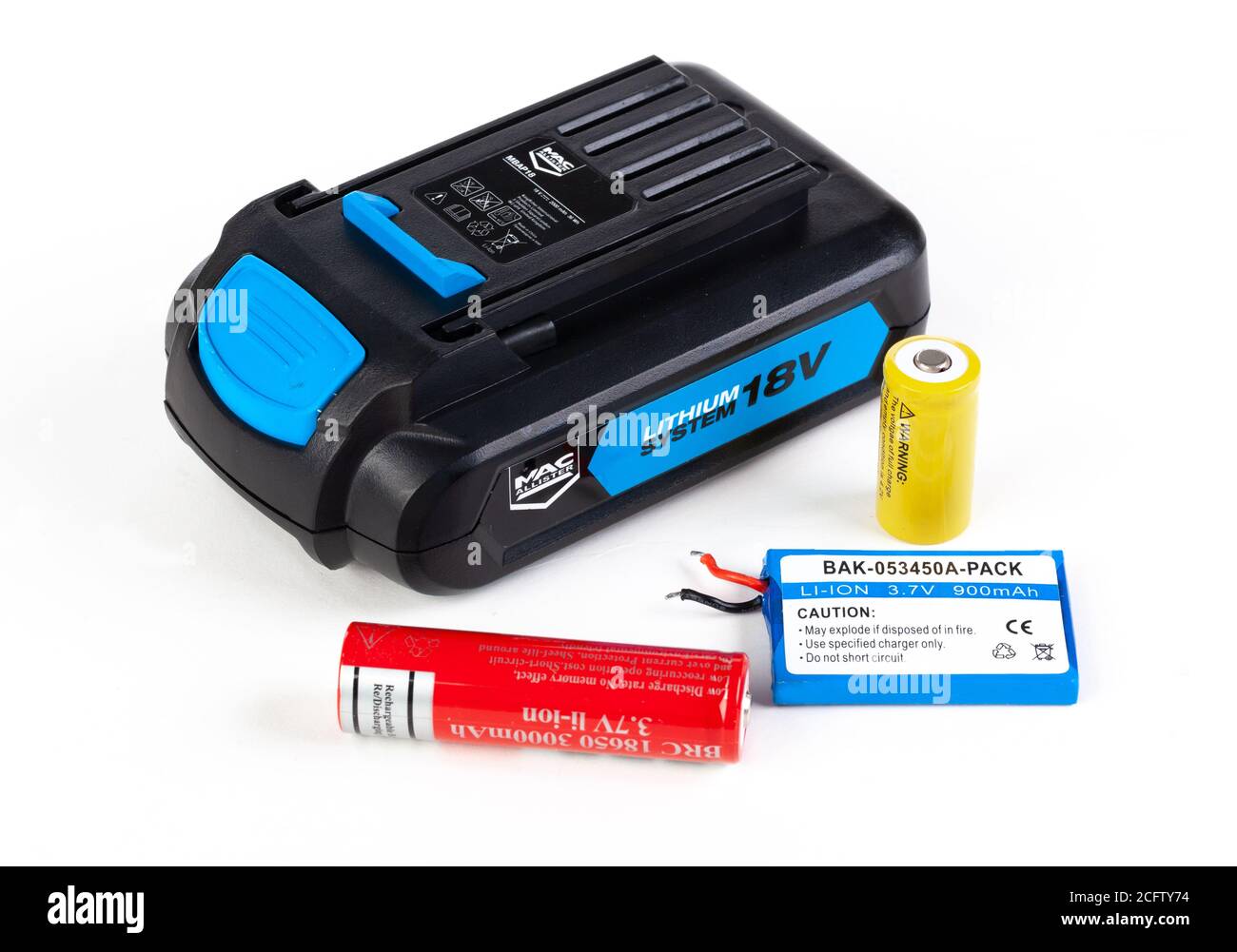 varias baterías de iones de litio Foto de stock