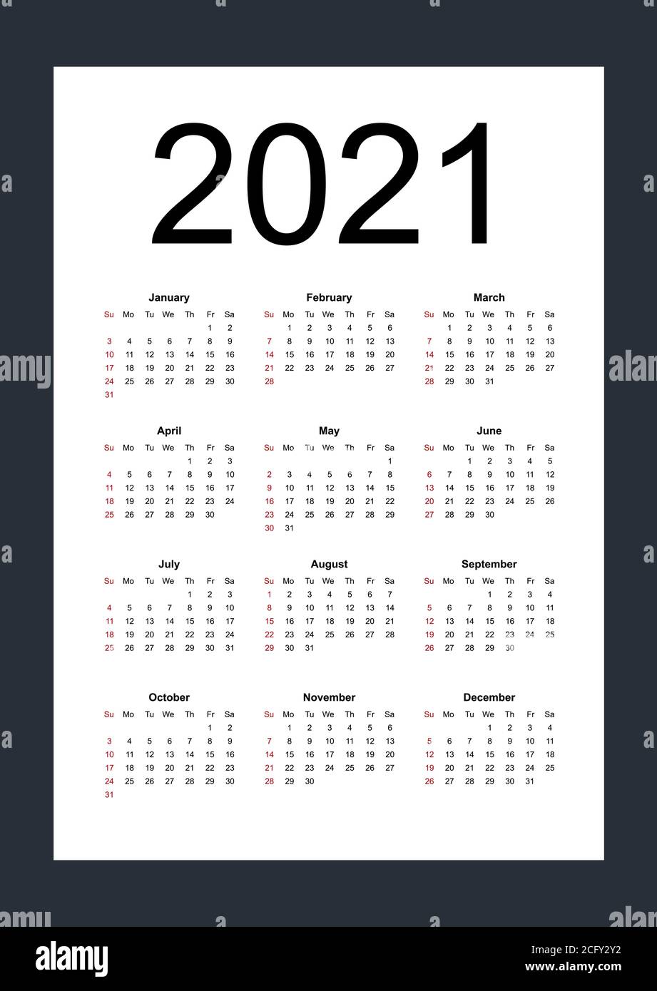 Calendario Vectorial Editable Simple Para El Año 2021 La Semana 