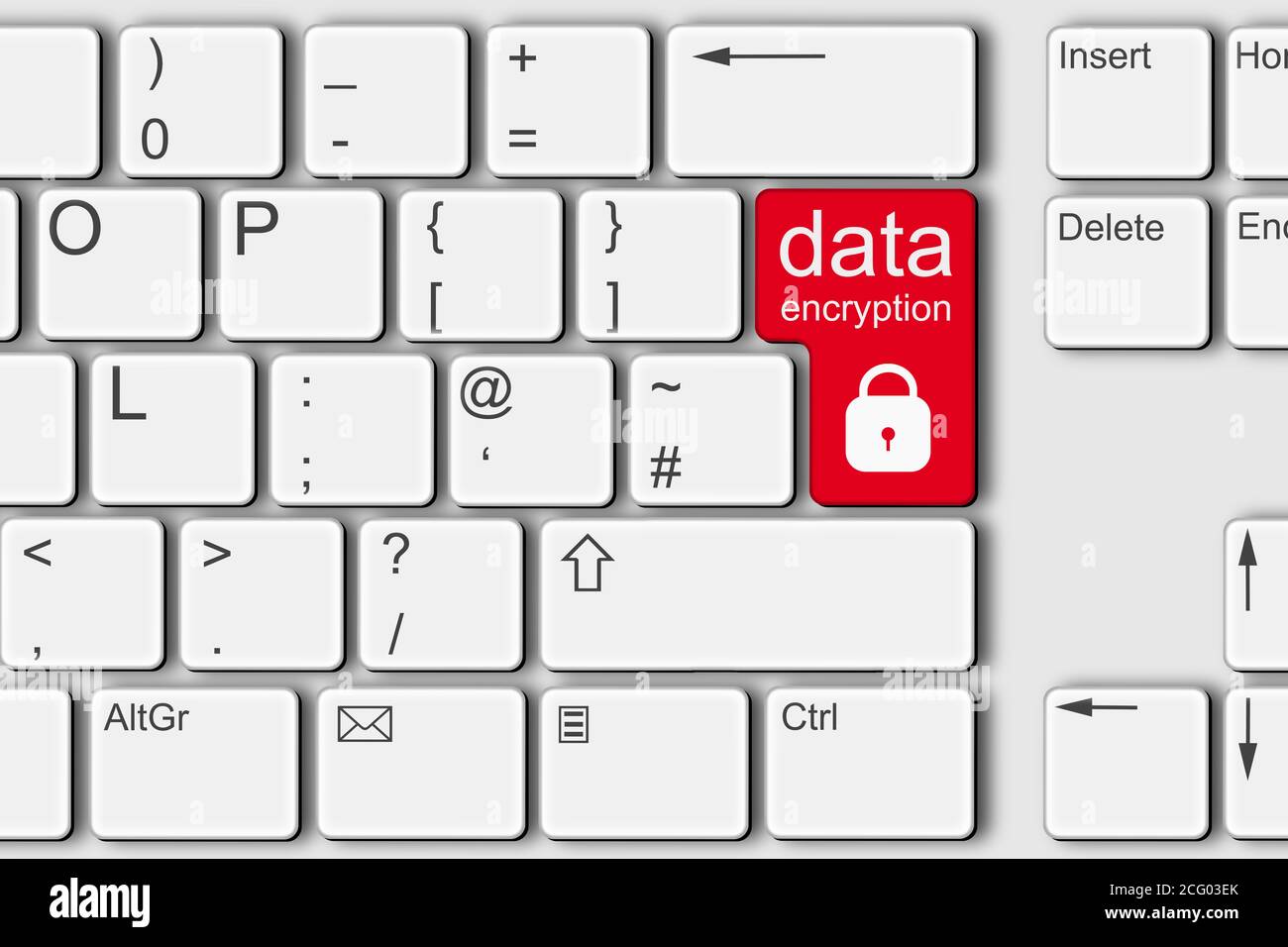 Cifrado de datos concepto de bloqueo PC ordenador teclado 3d ilustración rojo Foto de stock