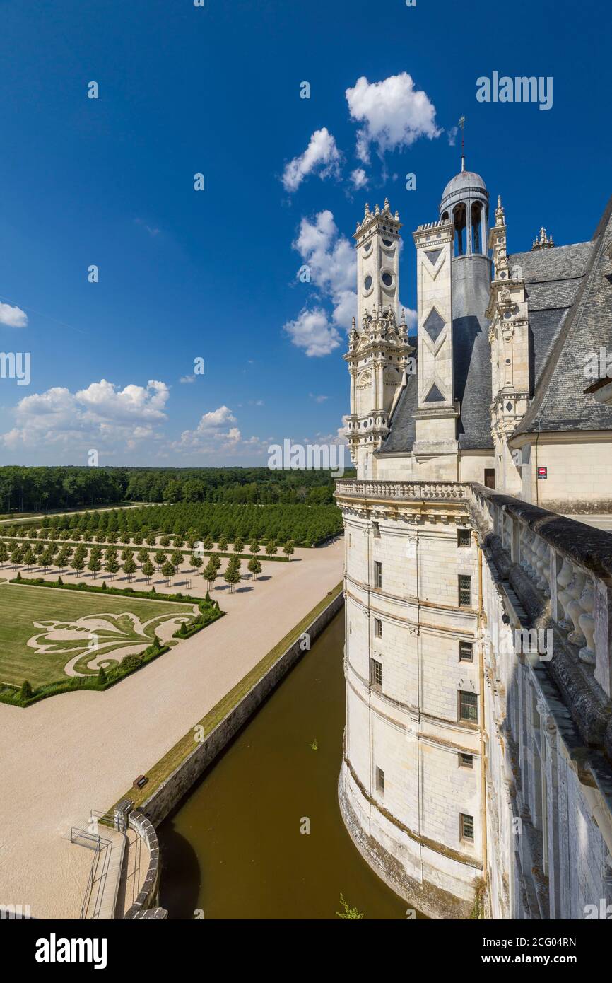 Francia, Loire et Cher, valle del Loira catalogado como Patrimonio de la Humanidad por la UNESCO, Chambord, el castillo de Chambord, construido entre 1519 y 1538, Renacimiento sty Foto de stock