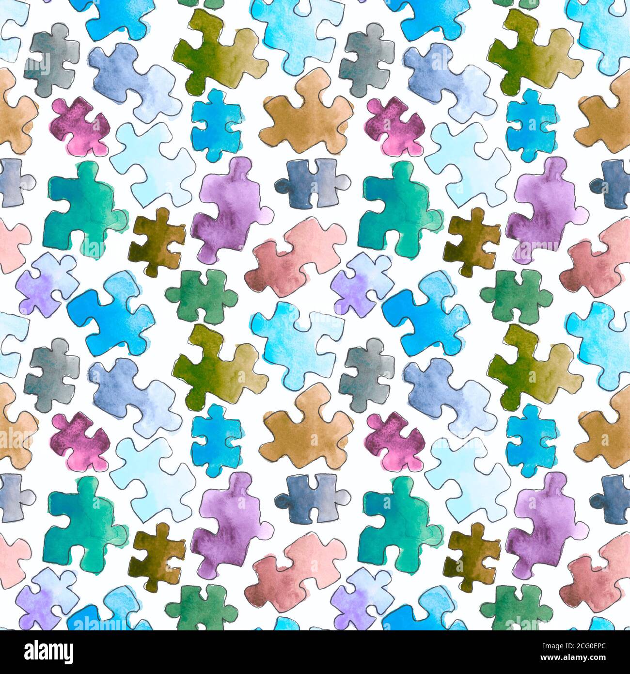 puzzle patrón de fondo sin costuras. Piezas de rompecabezas. Ilustración de  acuarela dibujada a mano. Papel pintado sin costuras rompecabezas de  dibujos animados Fotografía de stock - Alamy