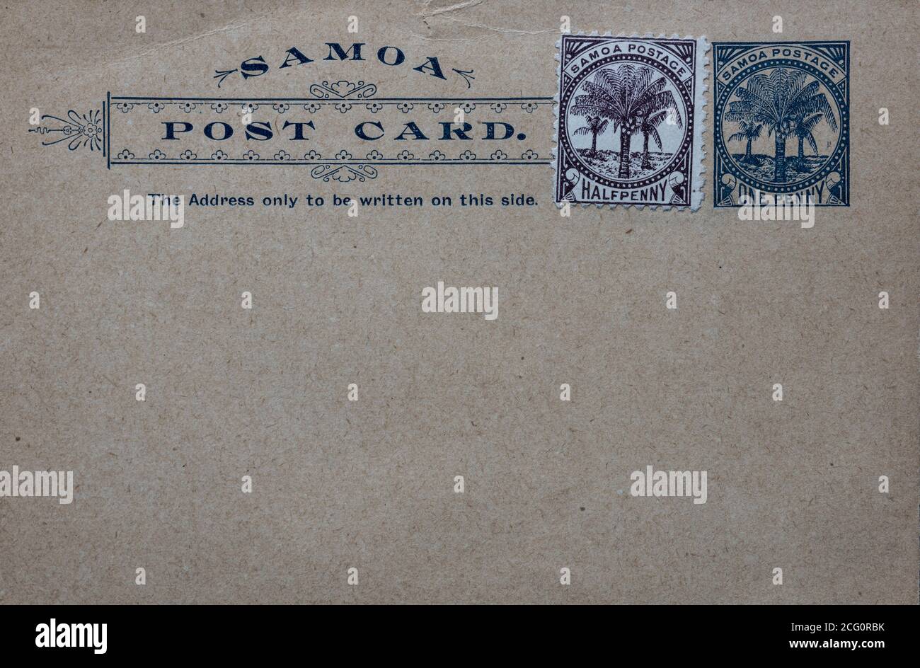 Samoa - Oficina de correos de John Davis - postal sin valor con el sello adicional 1/2d Foto de stock