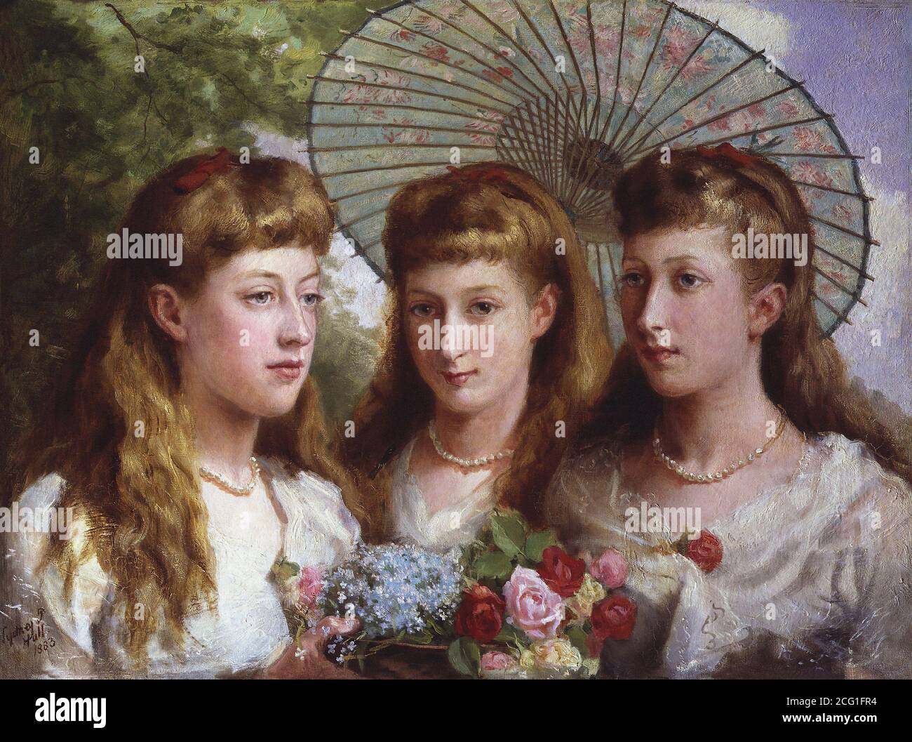 Hall Sydney Prior - las tres Hijas del Rey Edward VII y la Reina Alexandra  - Escuela Británica - siglo XIX Fotografía de stock - Alamy