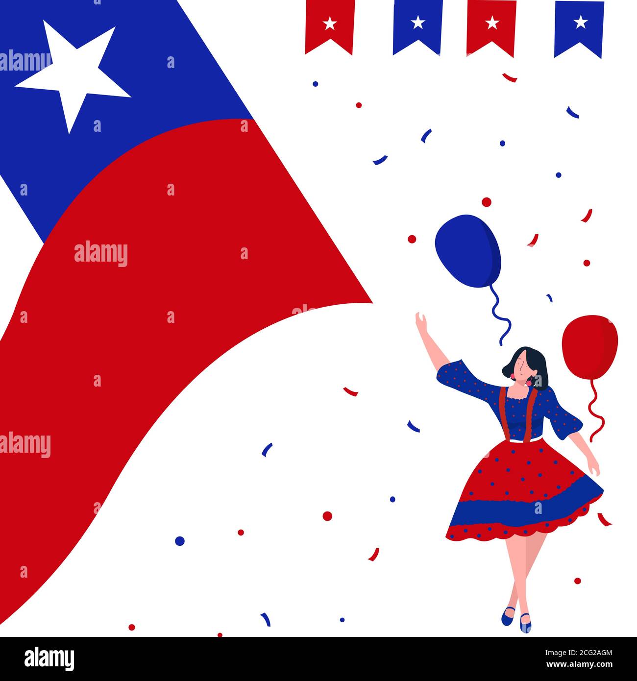 Mujeres ropa de baile tradicional celebrar el día de la independencia de  chile cerca de la gran bandera de la nación con dibujos animados planos  estilo Imagen Vector de stock - Alamy
