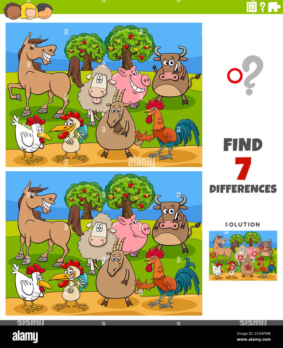 Ilustración de dibujos animados de encontrar diferencias entre los cuadros Juego educativo para Niños con personajes de animales de granja cómica Imagen Vector de stock - Alamy Ilustración de dibujos animados de encontrar diferencias entre los cuadros Juego educativo para Niños con personajes de animales de granja cómica Imagen Vector de stock - Alamy