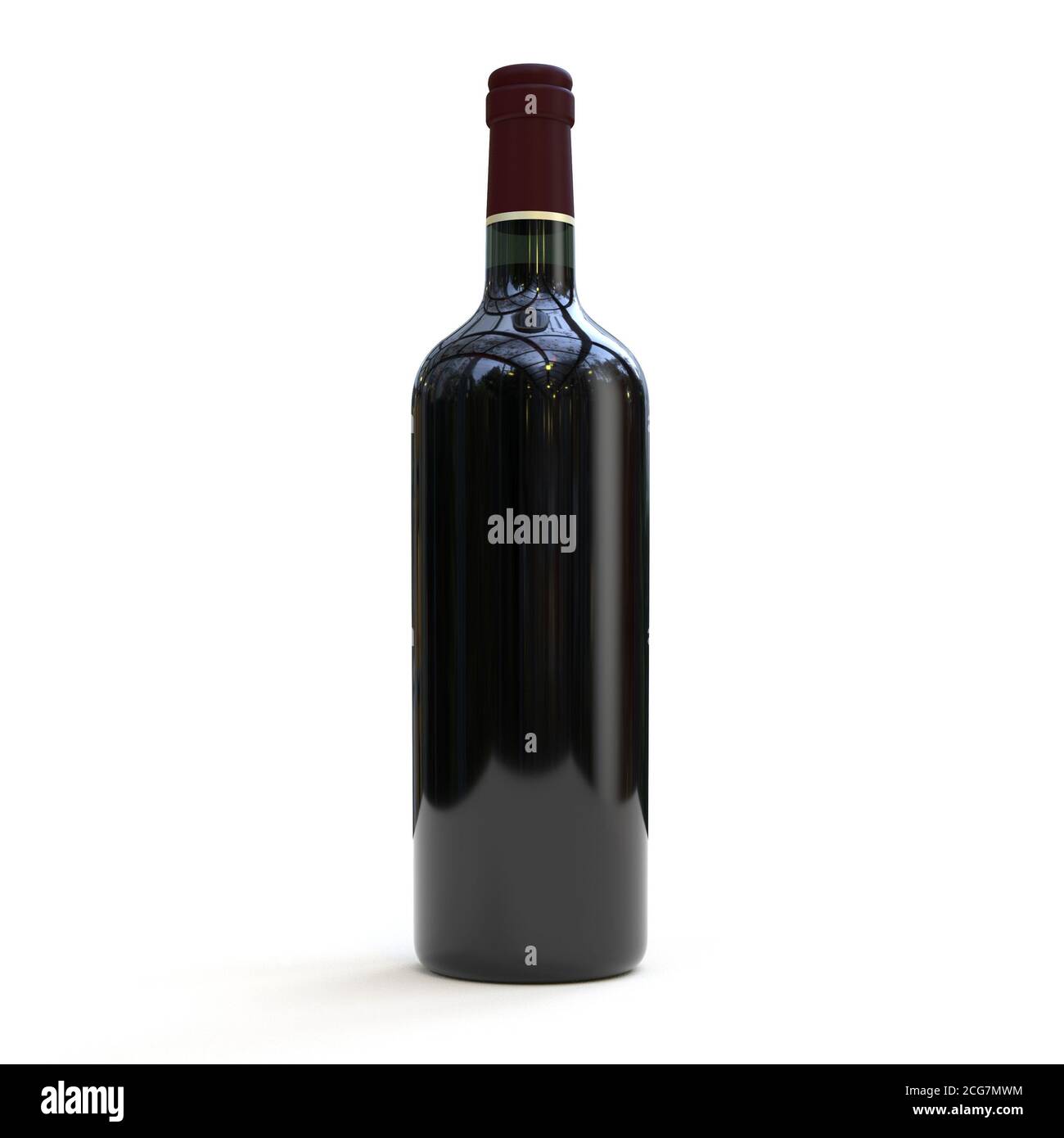 Simule una botella de vino sin etiquetar con fondo blanco y reproducción en 3D Foto de stock