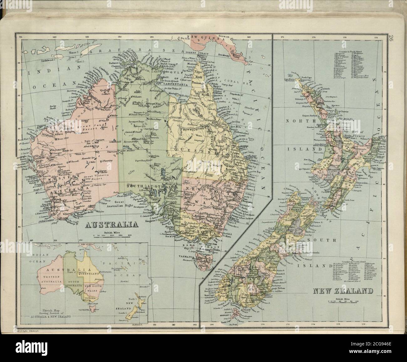 Sandycove Atlas Plate 26 Australia Nueva Zelanda Foto de stock
