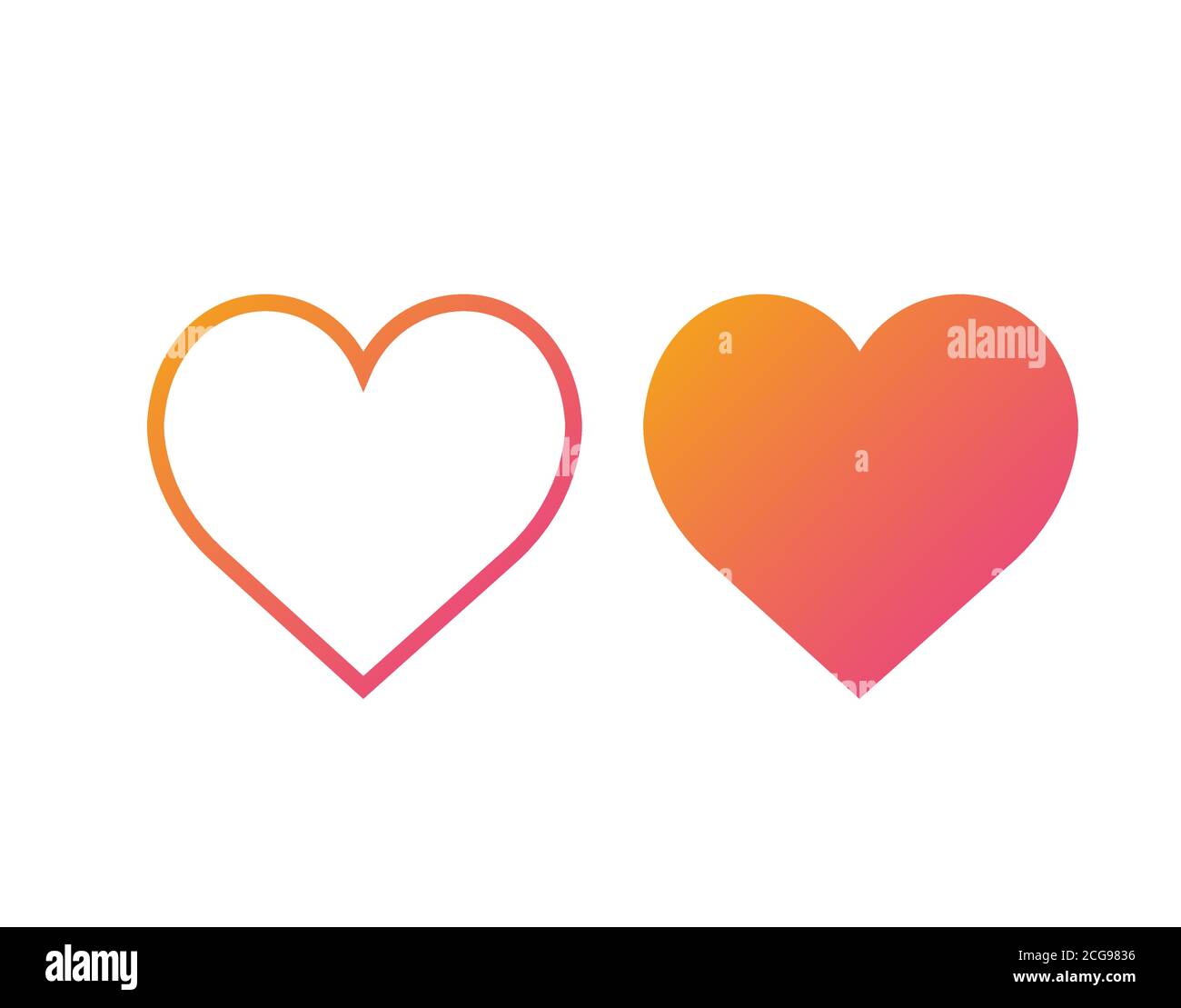 El aislado gradiente naranja a rosa vector colorido corazón dulce icono de línea fina Ilustración del Vector