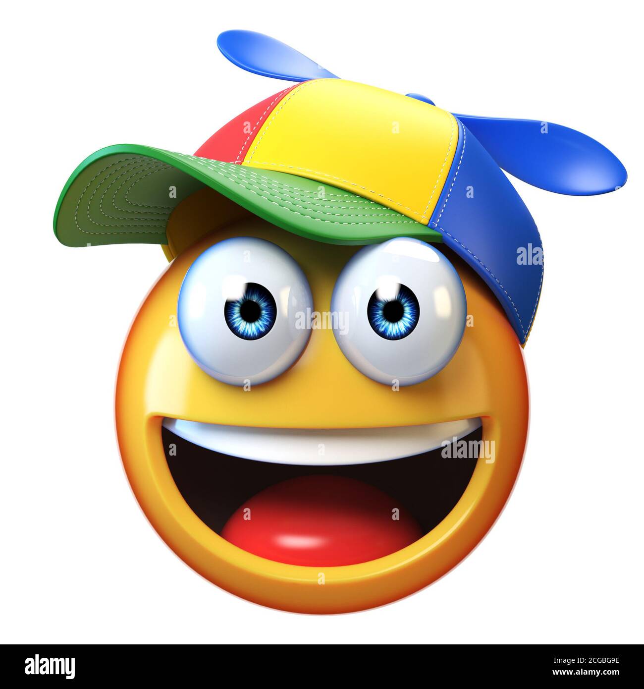 Emoji sonriente con gorra infantil con hélice aislada sobre fondo blanco,  emoticono con sombrero de colores 3D renderizado Fotografía de stock - Alamy