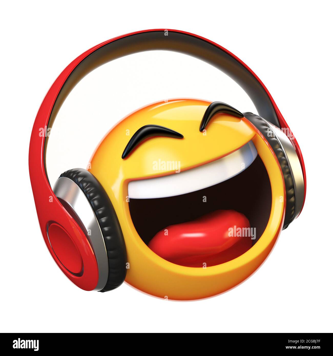 Música emoji con auriculares aislados sobre fondo blanco, emoticono con  auriculares 3D rendering Fotografía de stock - Alamy