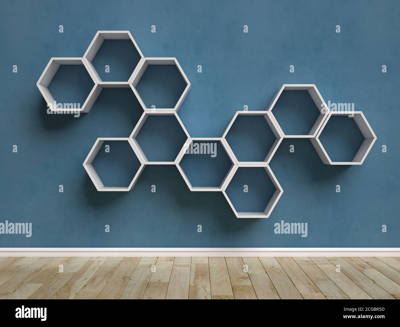 Interior vacío con estantes hexagonales en la pared Fotografía de stock -  Alamy