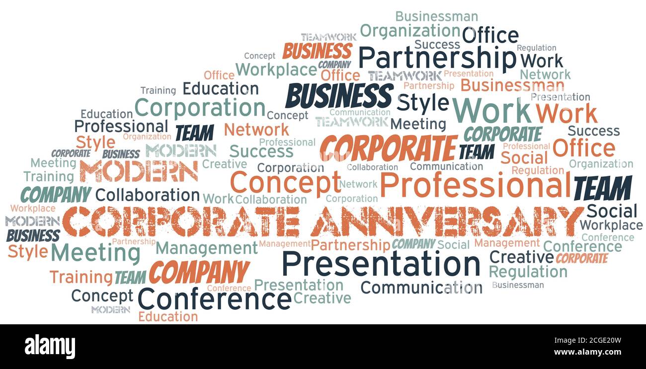 Nube de palabras vector Aniversario Corporativo, hecha con el texto