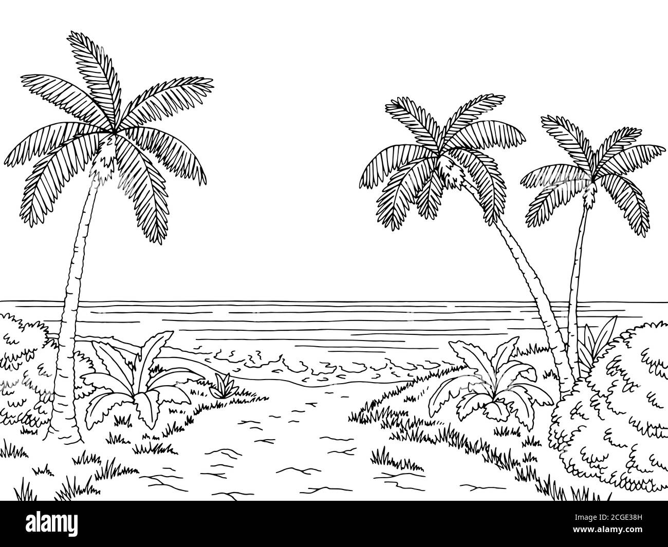 Silueta paisaje mar blanco y negro Imágenes vectoriales de stock - Alamy