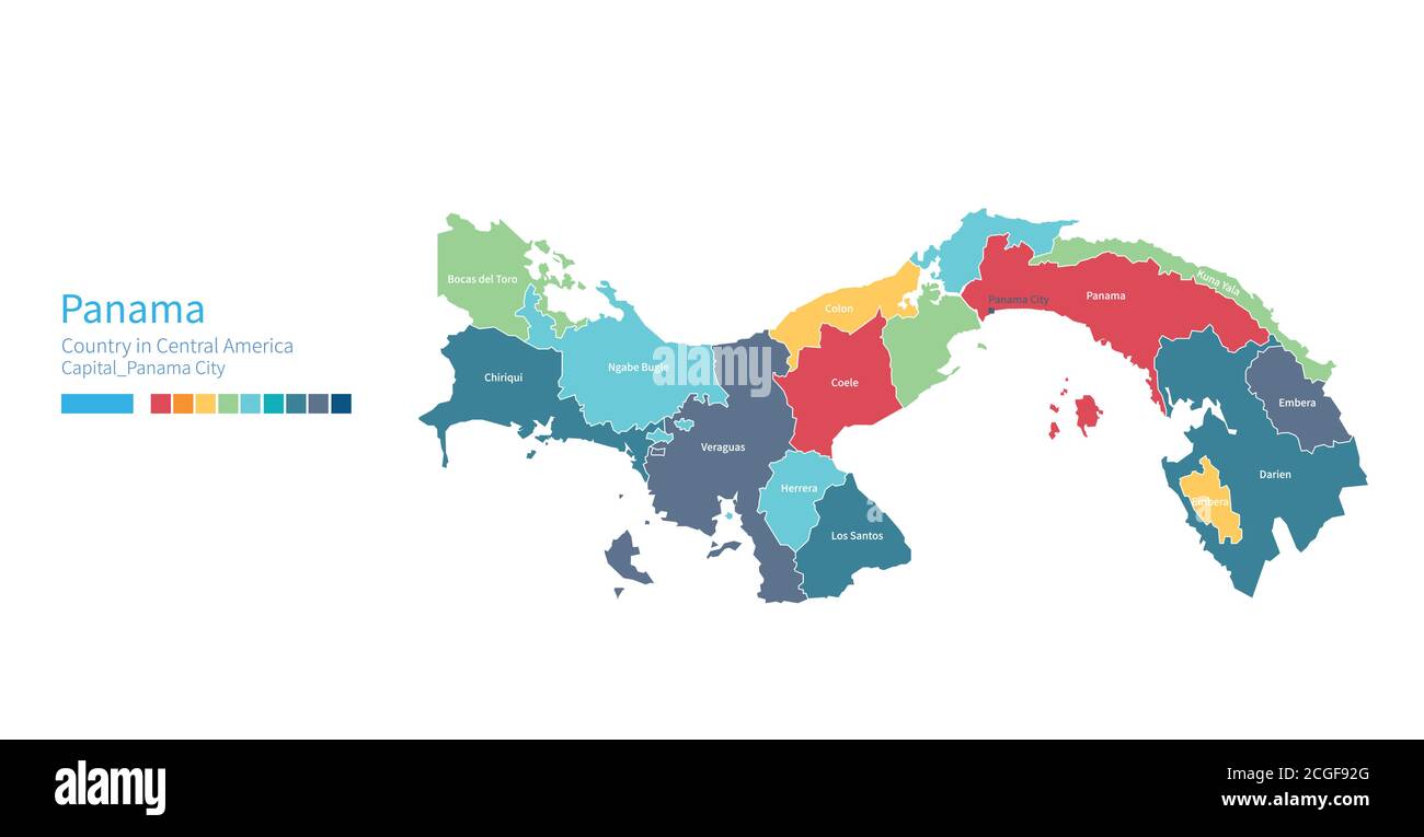 Mapa de Panamá. Mapa vectorial detallado y colorido de centroamérica, país del Caribe. Ilustración del Vector