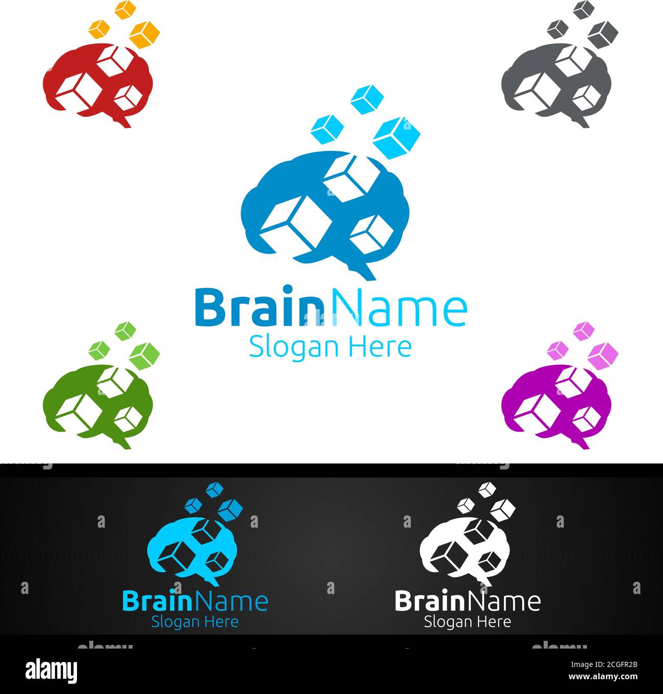 Box Brain Logo con Think idea concepto Vector Design Ilustración del Vector