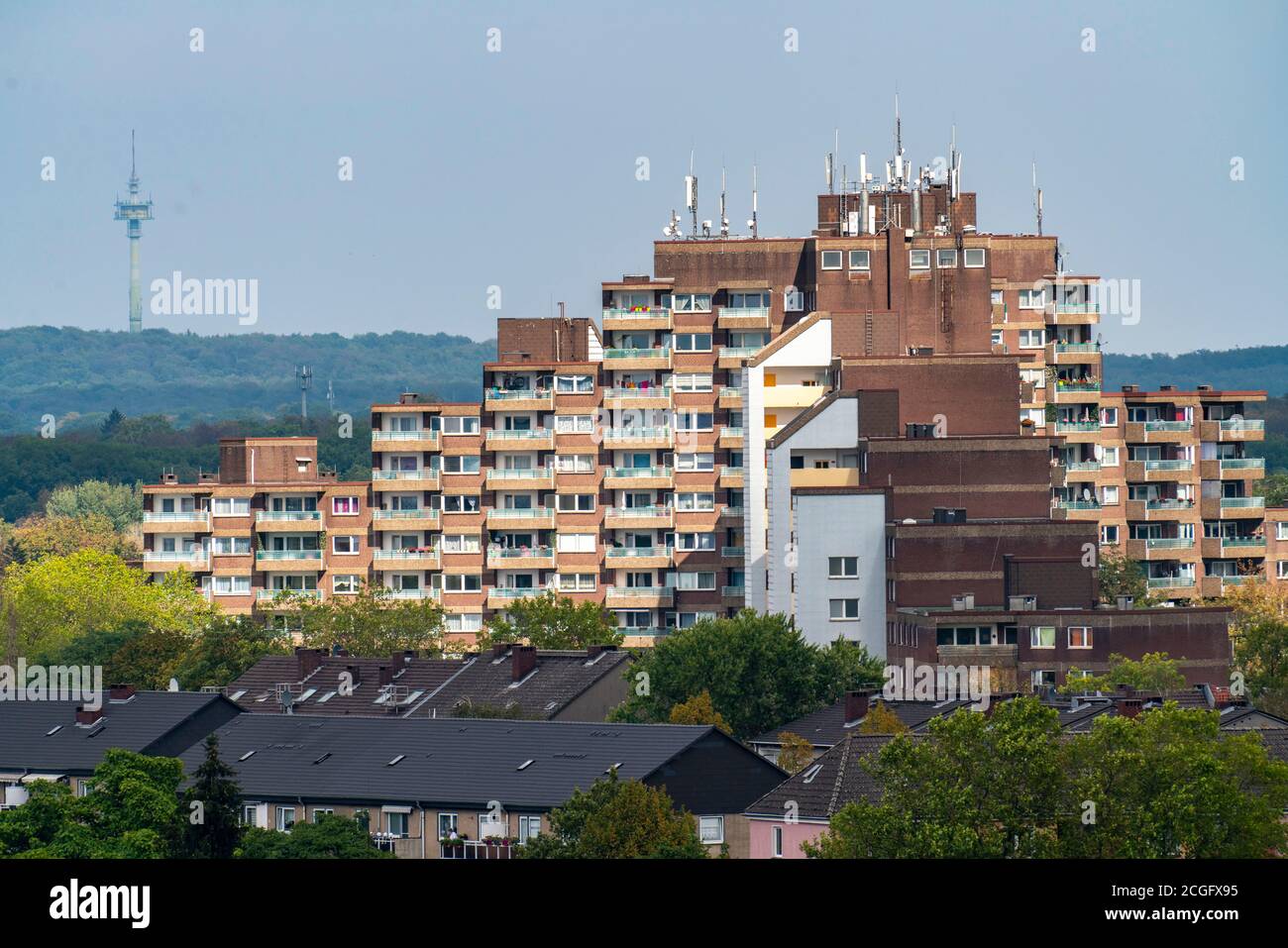 Complejo residencial de gran altura en Duisburg Wanheim, complejo Biegerhof de gran altura, de la empresa inmobiliaria Gebag, Duisburg, NRW, Alemania Foto de stock