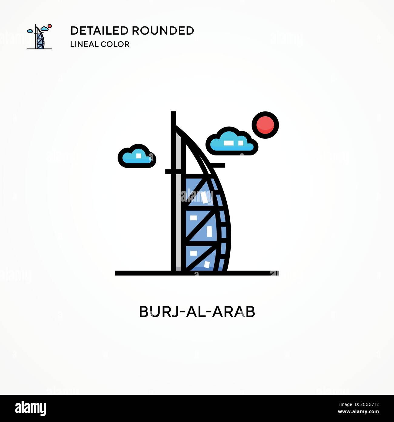 Icono de vector Burj-al-arab. Conceptos modernos de ilustración vectorial. Fácil de editar y personalizar. Ilustración del Vector