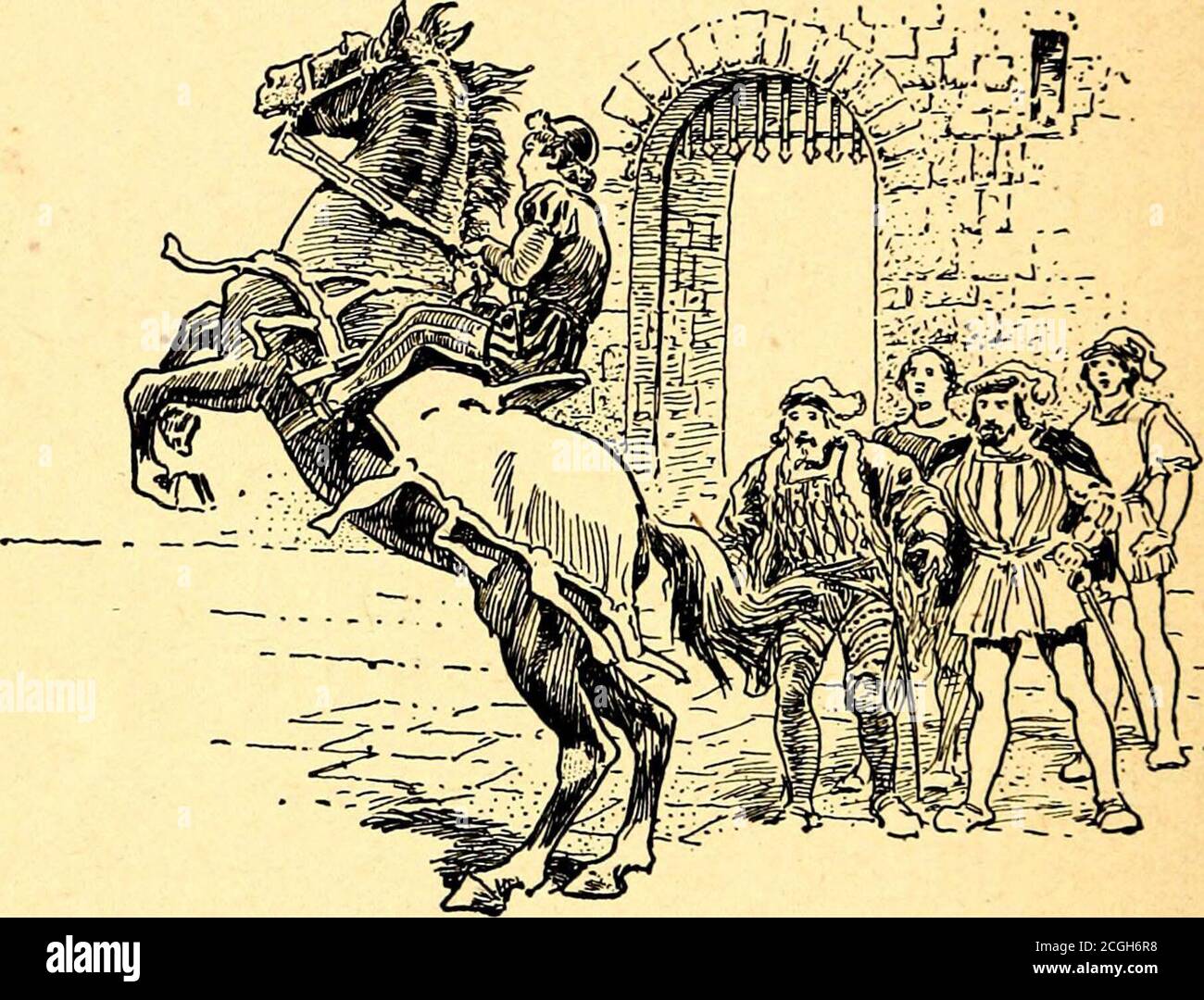 . Página, escudero, y caballero : un libro de caballería . e para el muchacho, pero el obispado aconsejó que fuera enviado al duque de Saboya. Sabes lo amable que es el duque a nuestra casa. Creo que él tomará el lad como una de sus páginas. Él está ahora en Chambery para una visita; a-mañana, si te gusta, voy a montar allí con el boyand presentarlo como página al duque. Sea atno gasto para él; yo mismo lo equiparé y lo montaré. El Consejo del obispo fue aprobado por toda la compañía, y el padre anciano le dio el niño al obispo y lo entregó a él con lágrimas en los ojos, diciendo: Toma Foto de stock