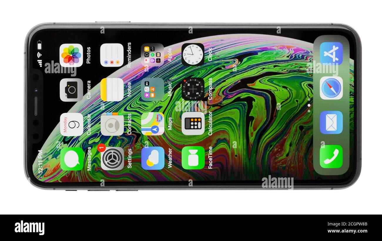 iphone xs max aislado sobre fondo blanco interfaz de pantalla digital Foto de stock