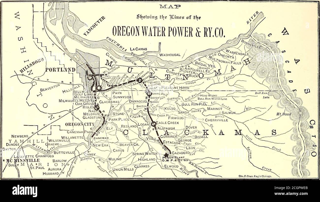 . El diario del ferrocarril de la calle . URNAL. [Vol XXIV. No 17. EL TERRITORIO, LA CONSTRUCCIÓN, LA TRANSMISIÓN DE ENERGÍA, EL SISTEMA Y EL MATERIAL RODANTE DE la empresa DE ENERGÍA y FERROCARRIL de OREGONWATER — i la compañía de energía y ferrocarril de Oregon Water Power & Railway Company, de Portland, Oregon, opera un sistema de ferrocarril eléctrico que tiene muchas características en-teresting, varias de ellas siendo únicas en el desarrollo de tracción. Además de hacer un negocio grande y rentable, ha trabajado un tráfico de carga que ha sorprendido de la energía para el funcionamiento del sistema ferroviario. Desde que se puso en funcionamiento en 1892 esa parte de la carretera de Milwau-kee Foto de stock