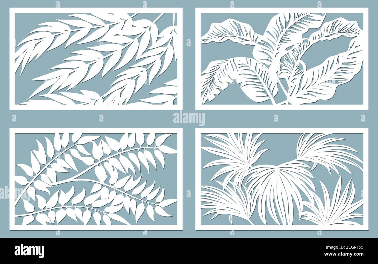 Ajuste la plantilla de corte. Patrón de hojas de palma. Corte láser.  Ilustración vectorial Imagen Vector de stock - Alamy