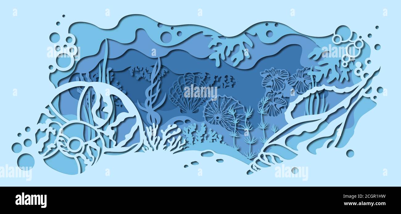plantilla para hacer una lámpara o tarjeta postal. imagen vectorial para corte láser e impresión de trazadores gráficos. fauna con animales marinos y conchas marinas. Ilustración del Vector