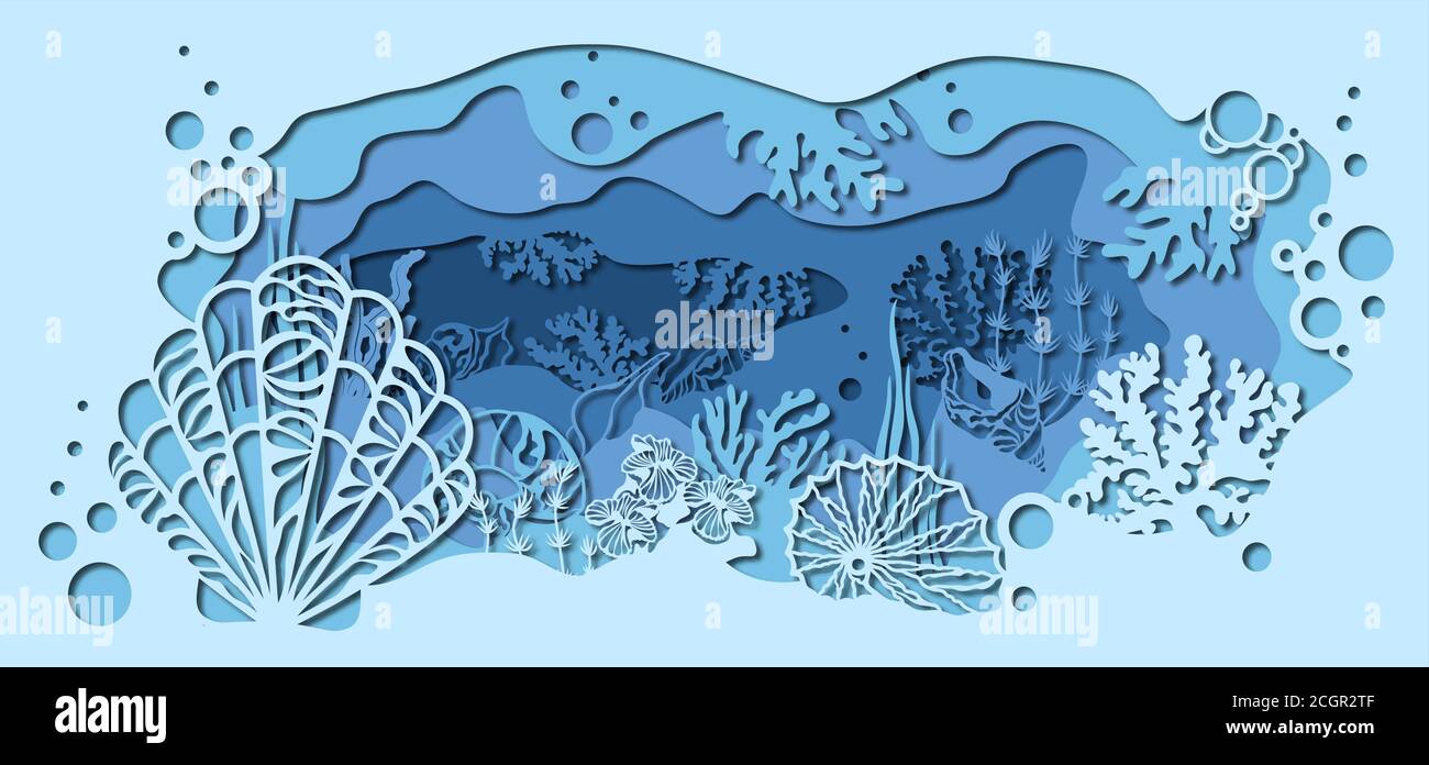 plantilla para hacer una lámpara o tarjeta postal. imagen vectorial para corte láser e impresión de trazadores gráficos. fauna con animales marinos y conchas marinas. Ilustración del Vector