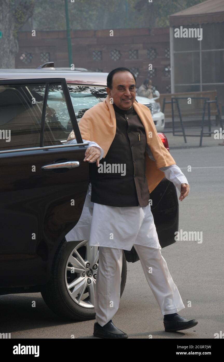 Subramanian Swamy un político, economista y estadístico de la India un diputado nominado al Parlamento en Rajya Sabha, la cámara alta de la India Parl Foto de stock