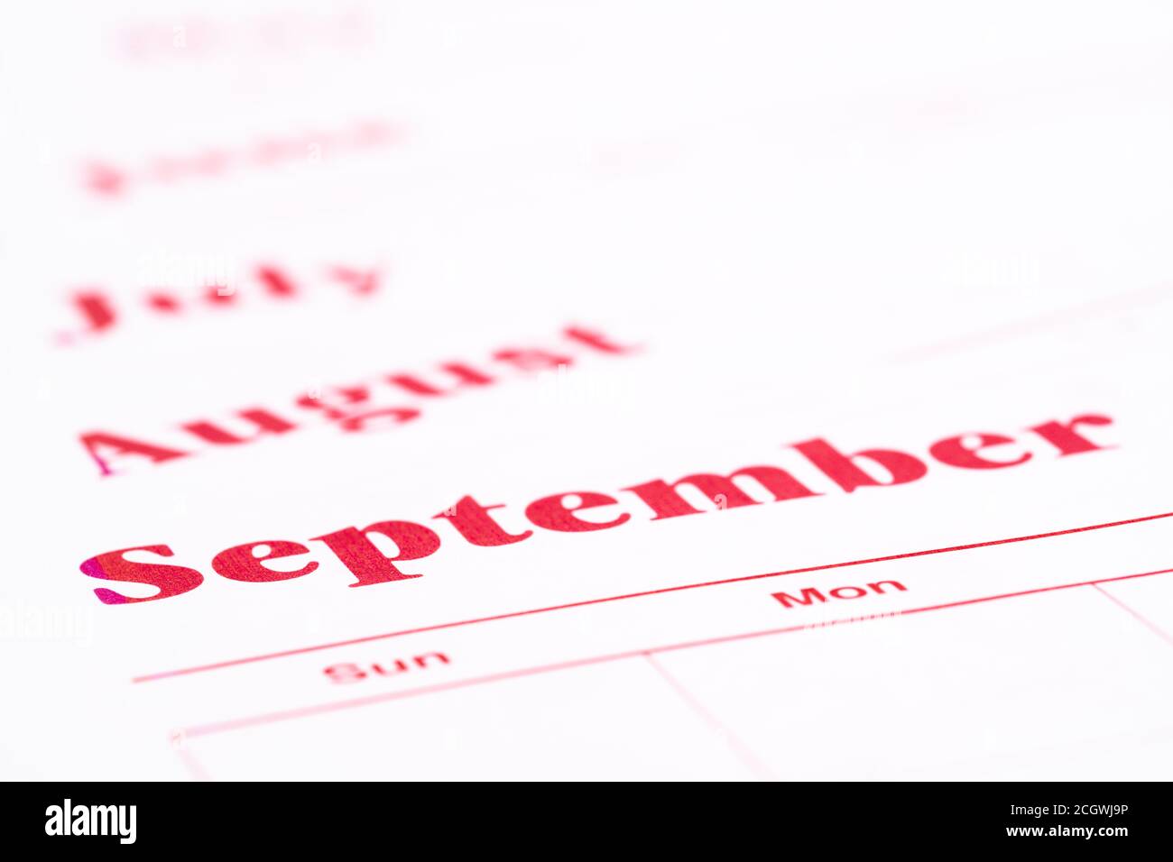 Un calendario anual mensual con varios meses en blanco antecedentes Foto de stock
