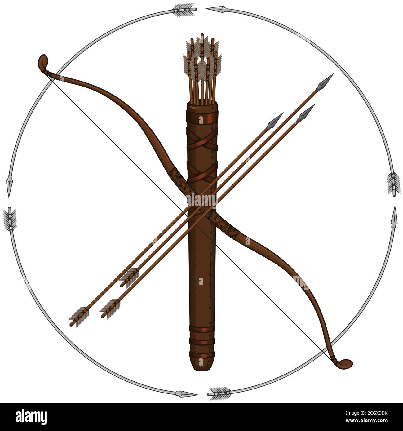 Diseño vectorial de Bow Arrow Quiver Juego de tiro con fondo blanco, cada elemento es individual Ilustración del Vector