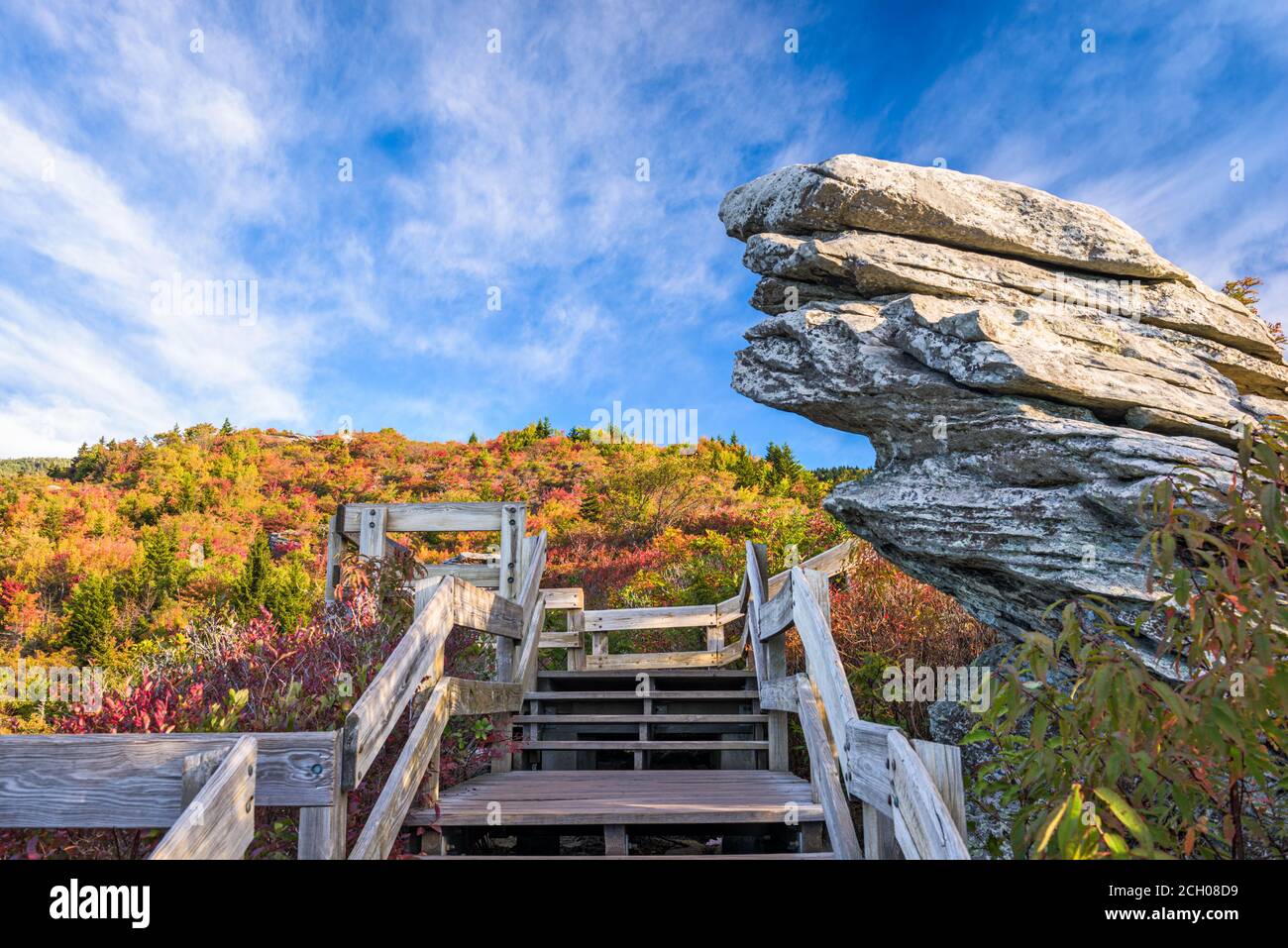 Grandfather Mountain, Carolina del Norte, EE.UU. Senderos y escaleras. Foto de stock