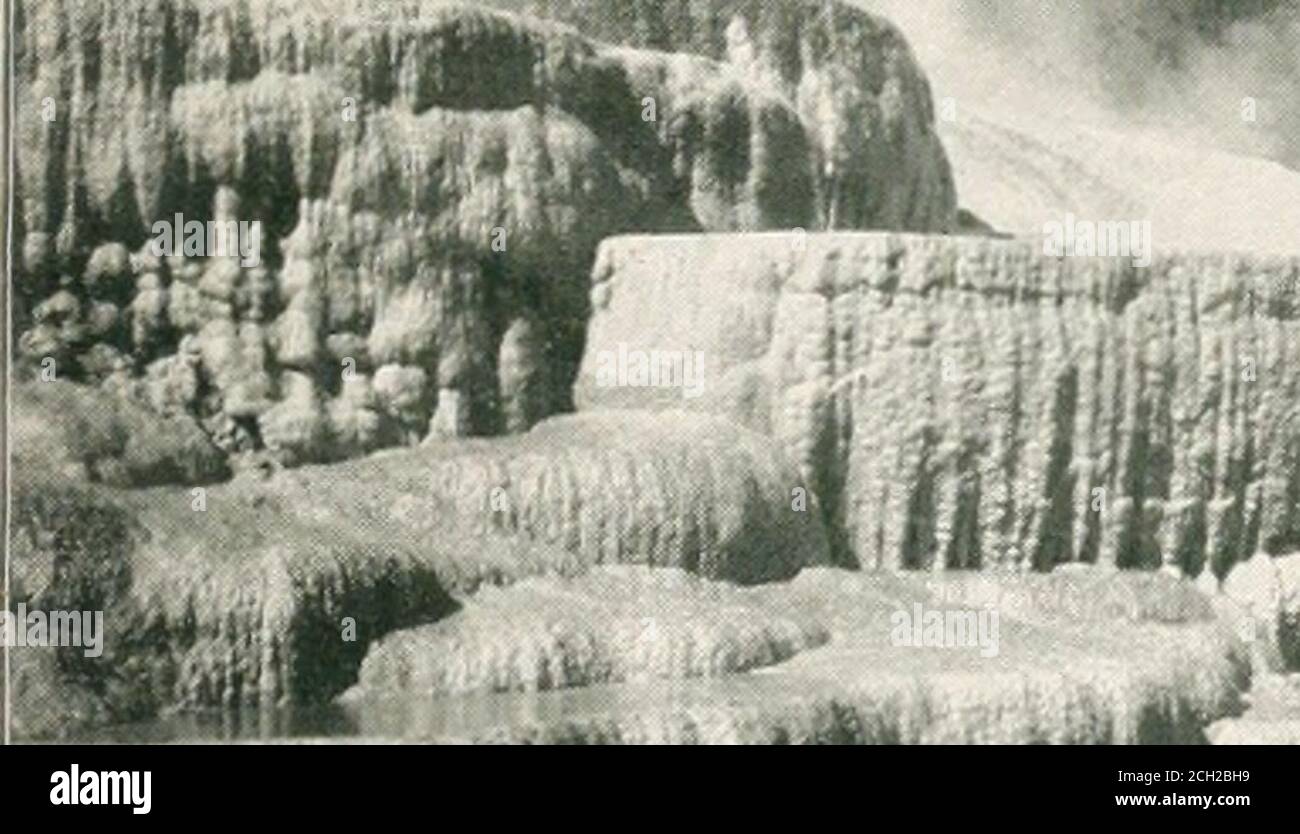 . Recorrido por el continente: Colorado, California y Parque Nacional Yellowstone: Tren especial, realizado personalmente a través de Nueva York Central y Hudson River R.R. y líneas de conexión. 80 pies yel agua se sumerge sobre un estante entre las paredes que son de200 a 300 pies de altura, sobre un arrecife parcialmente sumergido,109 pies debajo. Media milla por debajo de este otoño es el más bajo, o Gran Otoño, que es más grande y más impresionante que el otro, aunque no más pintoresco. Aquí las aguas se adentran en el temible abismo del Gran Canon. El descenso de hojas es de 308 pies. El Canon es considerado por muchos como la o más grande Foto de stock