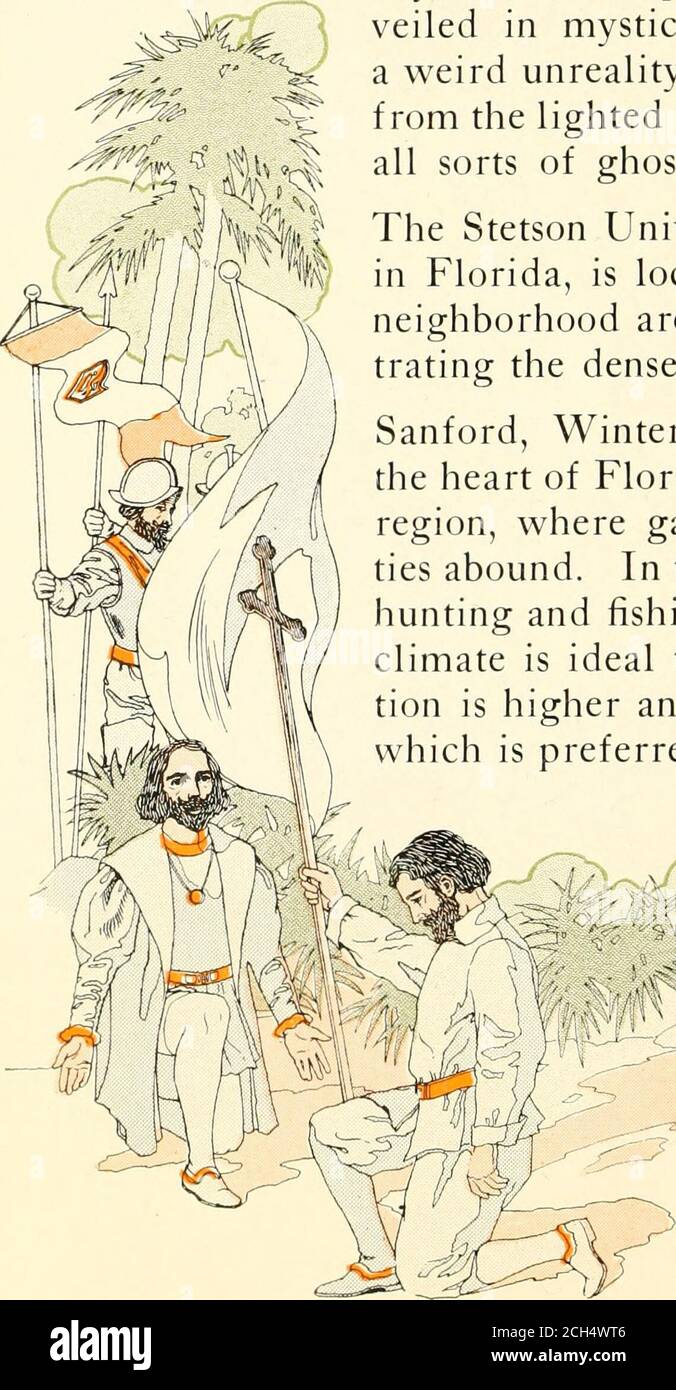 . Florida, la costa del Golfo y Cuba .. . EL VOLANTE DIXIE A FLORIDA, NLAND desde el océano, al sur de Jack-sonville en las orillas del St. Johns Riverare Palatka y DeLand. Es de Palatkaque los vaporizadores comienzan por el río Ocklawaha, uno de los más encantadores de todos los viajes de Florida.este río serpentea su tortuoso curso por todo el corazón de la selva, Y se pierde a menudo toview en el medio del espeso undergrowth.los robles vivos grandes, palmettoes majestuosos, cipreses, árboles de la bahía y una profusión de arbustos pequeños, alveiled en musgo gris místico, dan la escena extraña irrealidad, y cuando visto por la noche, de Foto de stock