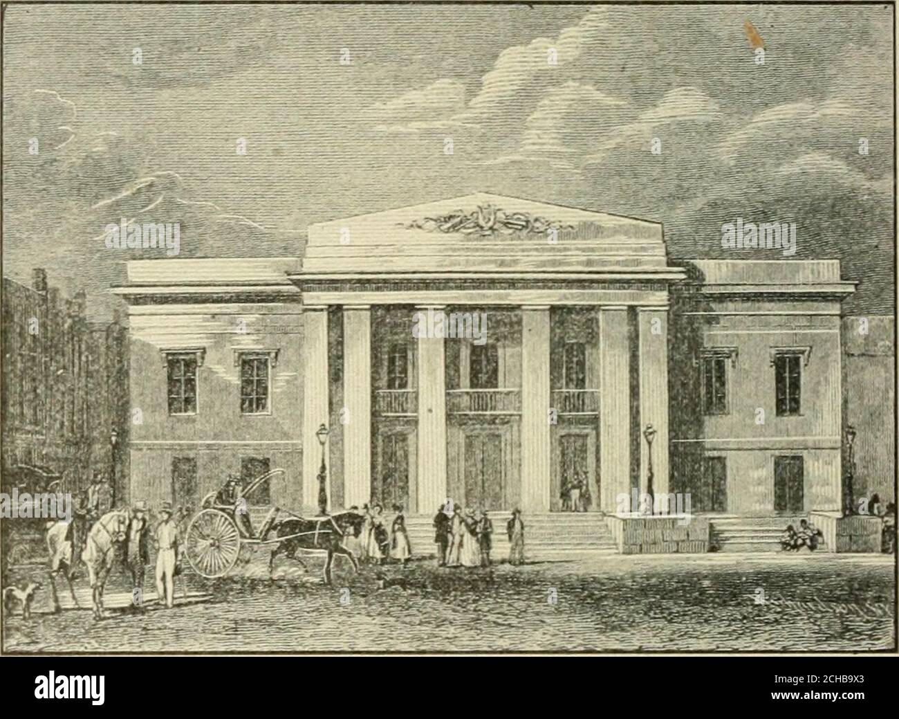 . Cuando la vieja Nueva York era joven. E up su cafeand próspero construyó un teatro bonito de Httle en este pointin Chambers Street, donde Stoppanis bathshad era. El teatro fue inaugurado a principios de la I 844, con la ópera Bellinis ** I Puritani,interpretada por Signora Borghese y otros cantantes que habían sido traídos de Italia.aunque la casa fue sólo moderadamente pat-ronizada en hrst, y aunque Palmo gremort-gaged todas sus tenencias para satisfacer a sus cantantes, que eran un conjunto caprichoso, después de meses pasados parecía como si el aventurero luchara hacia el éxito. Pero Palmo, en los esfuerzos para tratar con la p Foto de stock