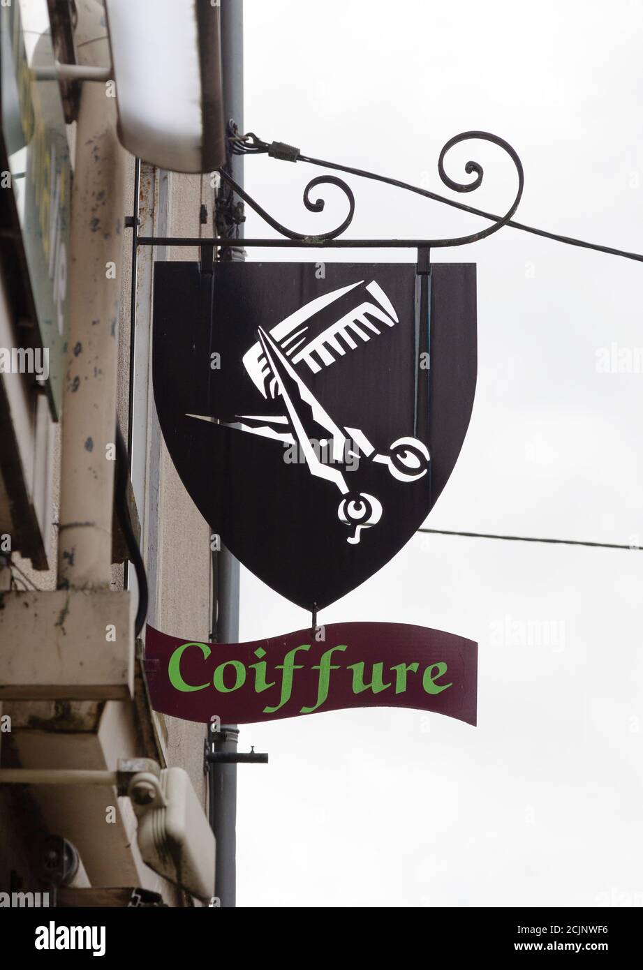 Signo francés; un barber o peluquero francés signo, Amboise Francia Foto de stock