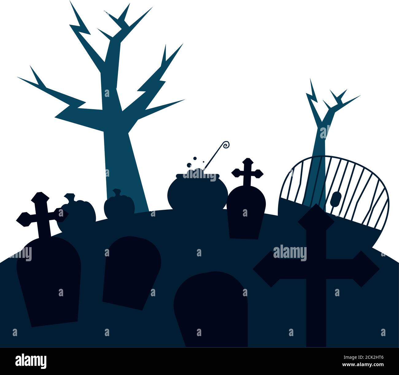 Tumbas Con Diseño De Cruces Y árboles Cementerio De La Tumba De La Muerte Y Tema De Miedo