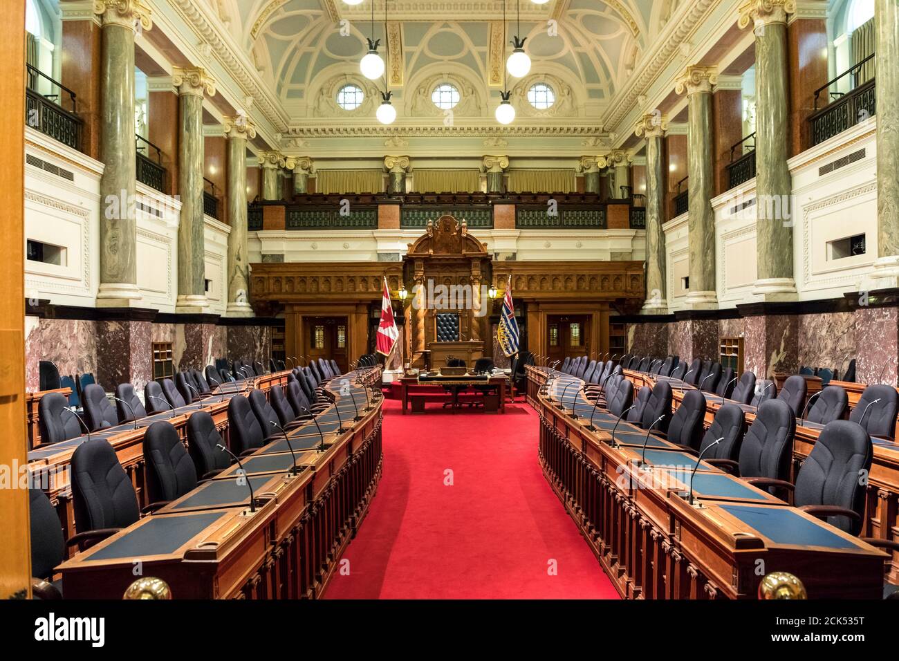 Interior de la Cámara Legislativa Provincial de Columbia Británica en Victoria, BC, Canadá Foto de stock