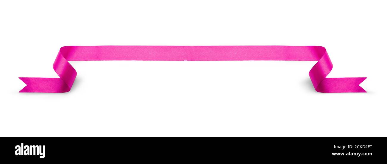 Una cinta rosa rizado Navidad, cumpleaños presente banner aislado contra un fondo blanco. Foto de stock