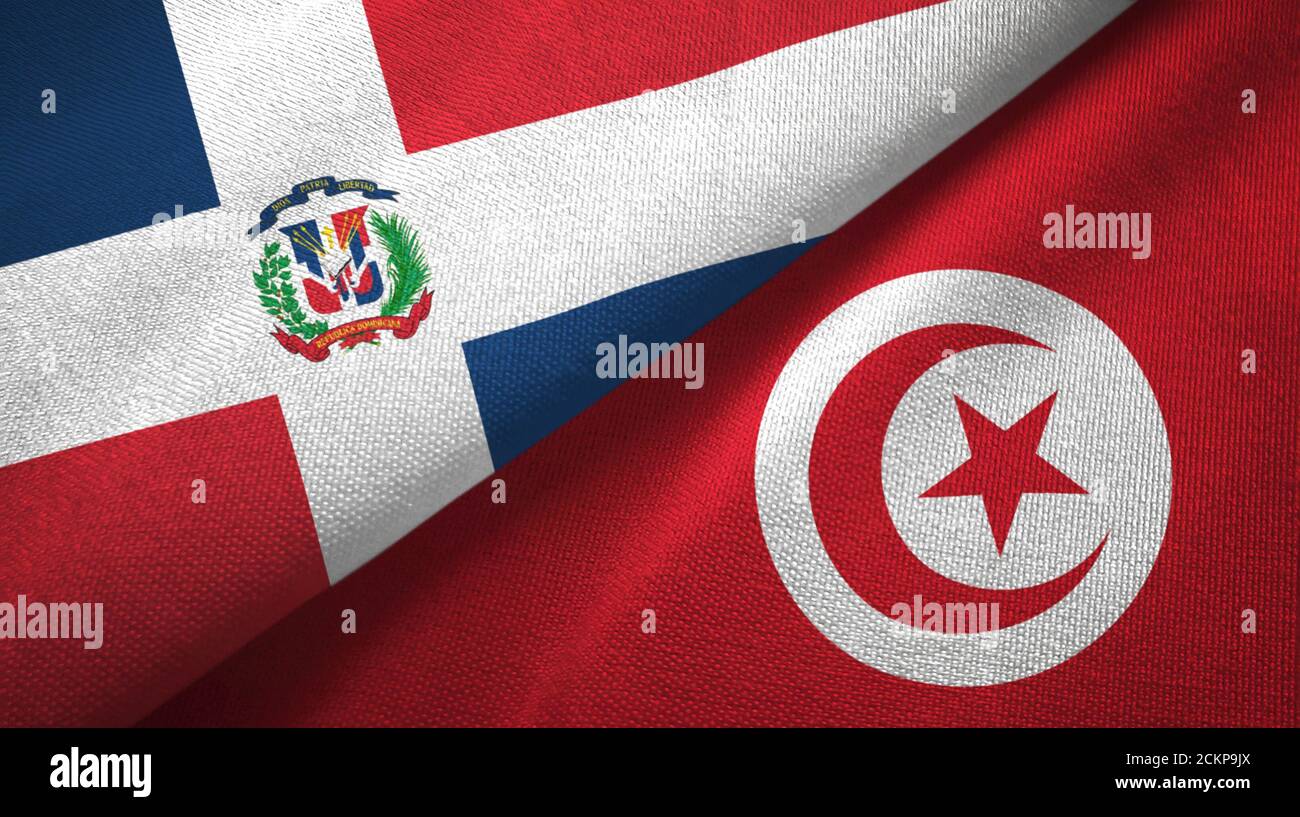 República Dominicana y Túnez tela de dos banderas, textura de tela Foto de stock