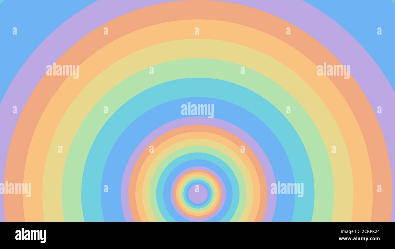 Arco iris hipnótico psicodélico infinito hecho de círculos de colores pastel suaves Foto de stock