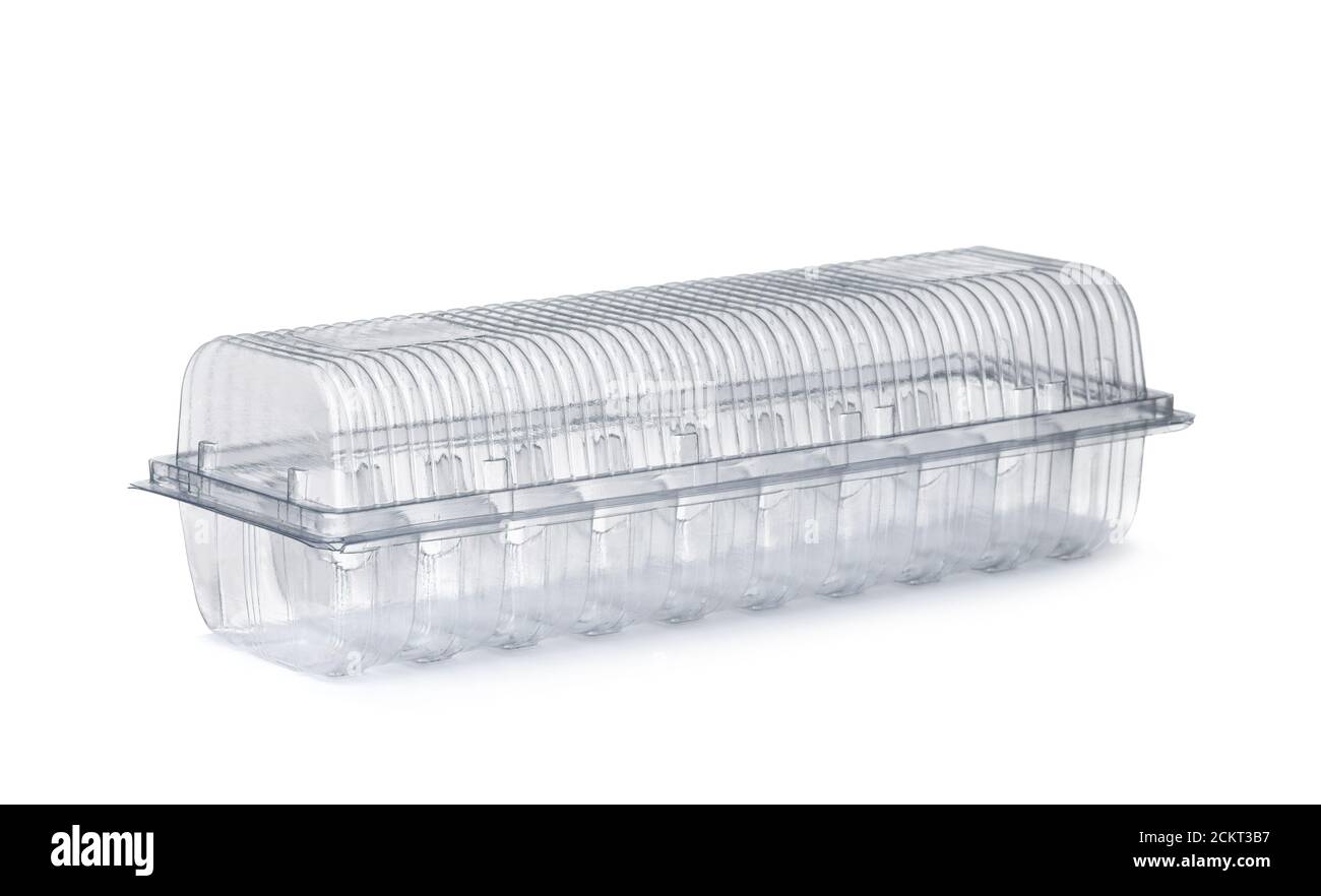 Plástico transparente vacía contenedores de alimentos aislado en blanco Foto de stock
