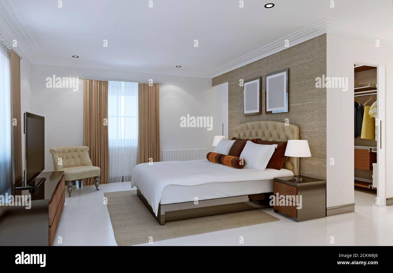 Habitación luminosa con vestidor. renderizar en 3d Fotografía de stock -  Alamy