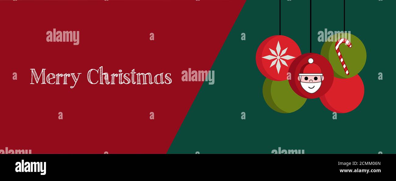 Ilustración de la bandera de Navidad, portada o tarjeta de felicitación con elementos rojos y verdes y cita de Feliz Navidad Foto de stock
