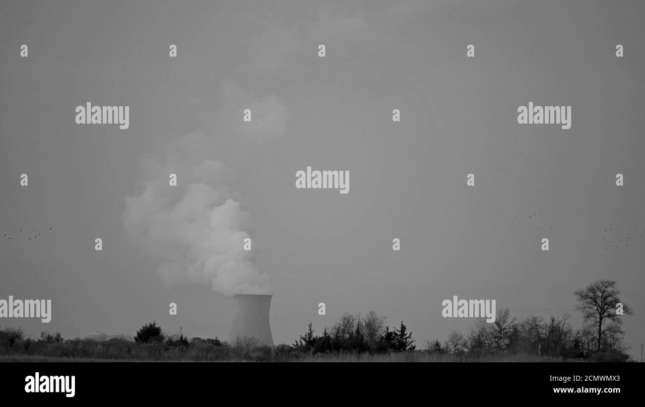 Planta nuclear de Salem vista desde Bombay Hook National Refugio de vida Silvestre Foto de stock