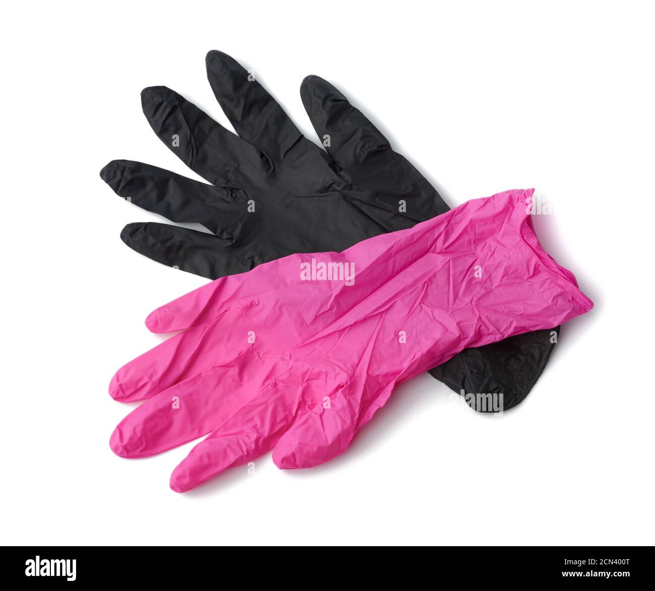 ponerse en cuclillas tema Mathis guantes de látex rosa y negro aislados sobre fondo blanco Fotografía de  stock - Alamy