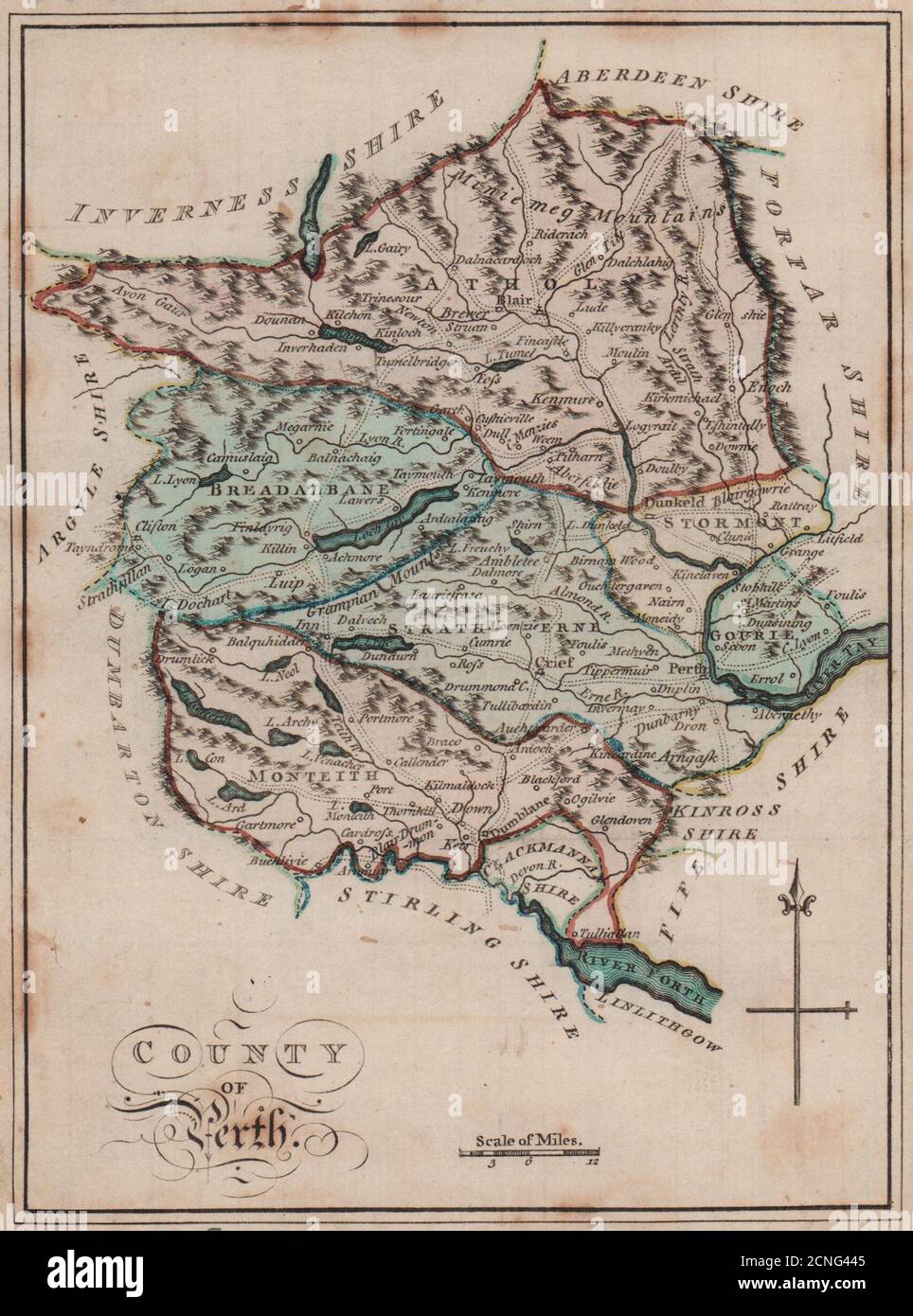 Condado de Perth. Perthshire. SAYER / ARMSTRONG 1787 antiguo mapa gráfico Foto de stock