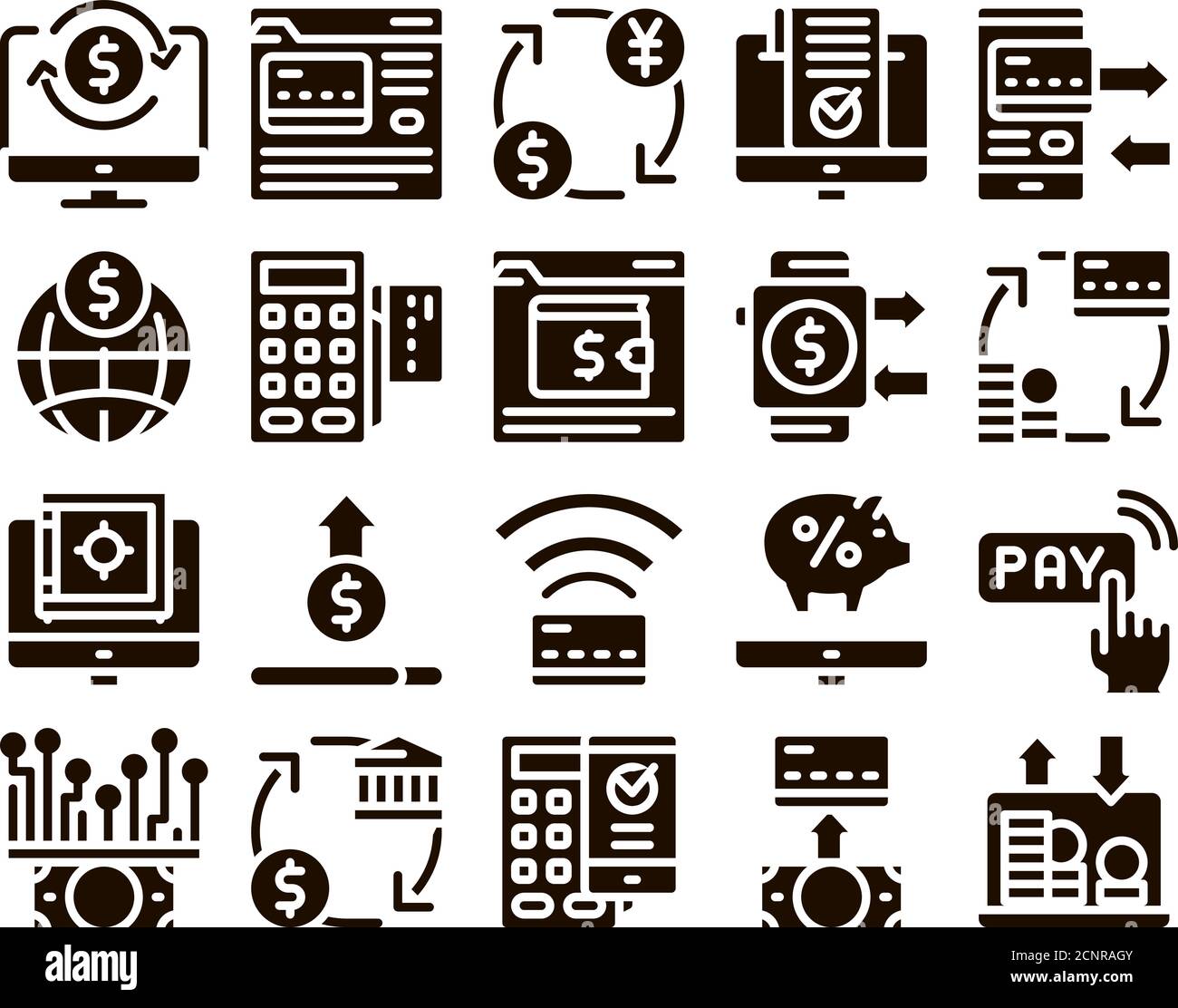 Transacciones en línea iconos glifos establecer vector Imagen Vector de